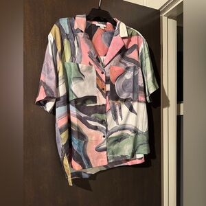 Topshop Pink and Gray Abstract Shirt